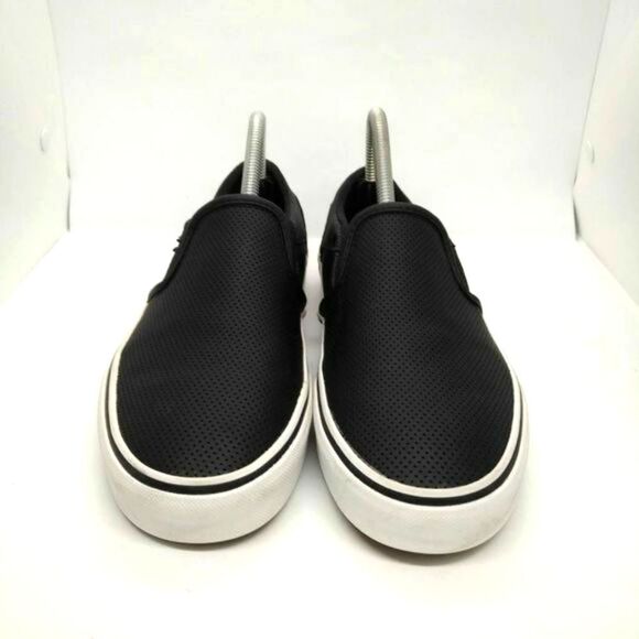 Vans Off The Wall Black Leather Perforated Slip On Shoes Womens Size 8.5 Black‎ - Picture 3 of 9